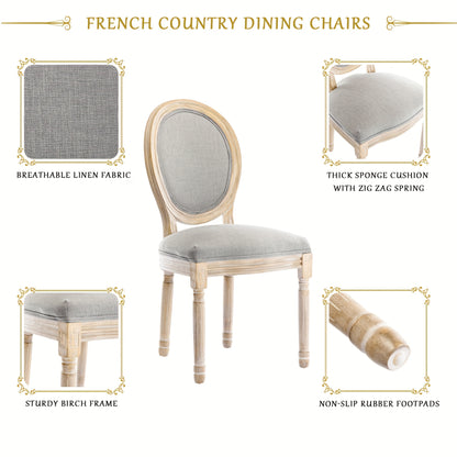 Franse Vintage Eetkamerstoel – Bistrostoel – Retro Stoel – Café Stoel – Eetstoel – Massief Houten Frame – Ergonomische Ovale Rugleuning – Met Comfortabel Kussen – Ademende Stof – Gemakkelijk Schoon Te Maken – Grijs – 1 Stuk