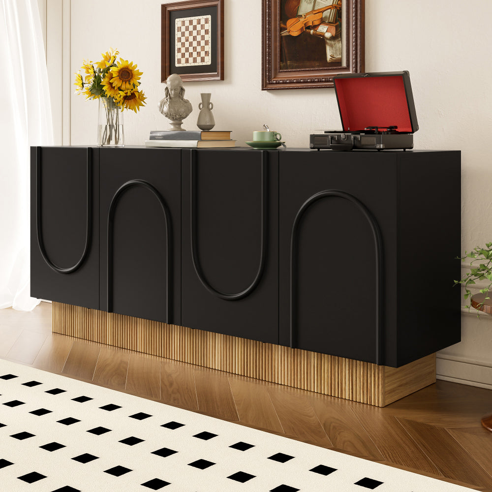 Modern 4-door Side-Panel Cabinets | Spacious Storage Space, Clear U-shaped Structure, Metal Material, Floor Mount, Ideal for Living and Dining Rooms, Practical Multi-Compartment Organization
