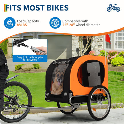 Fietskar Hond – Hondenfietskar – Hondenkar – Hondenbuggy – Fietsaanhanger – Draagvermogen 39,92 kg – Waterafstotend 600D Oxford Met Luchtbanden 40,64 cm – Opvouwbaar Met Universele Koppeling