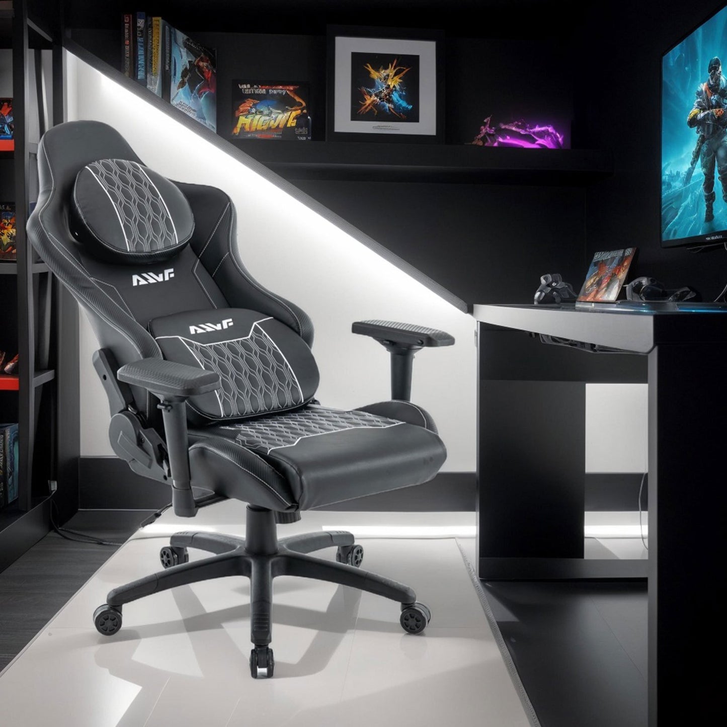 Gamingstoel – Gamestoel – Gaming Chair – Bureaustoel – Game Stoel – Ergonomisch Ontwerp – Verstelbare Rugleuning & Voetensteun – Zwart – Draagvermogen 130 kg