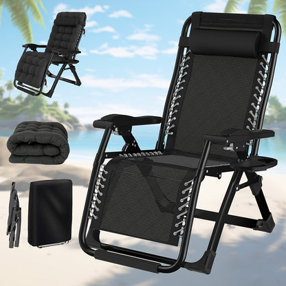 Folding deck chair with cushions, sun lounger for garden, terrace, beach and pool - Folding lounge chair with cushions, load capacity 200kg