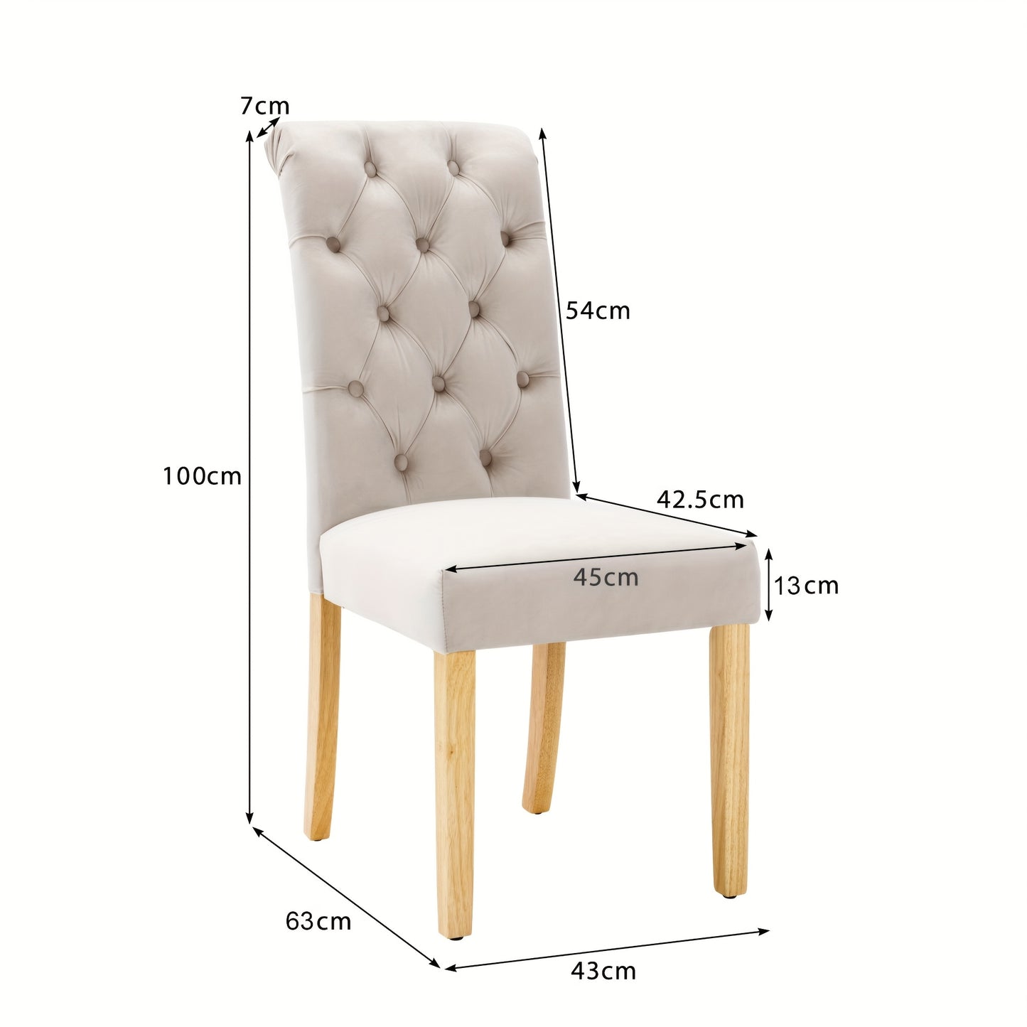 Eetkamerstoel – Stoel – Kuipstoel – Meubel – Lounge Stoel – Set Van 6 Beige Velvet Stoelen – Eikenhouten Poten – Metalen Frame