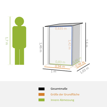 Tuinberging – Tuinschuur – Gereedschapsschuur – Tuinkast – Opbergschuur – Gegalvaniseerd Staal – Weerbestendig Coating – Afmeting 100x103x160 cm – Donkergrijs