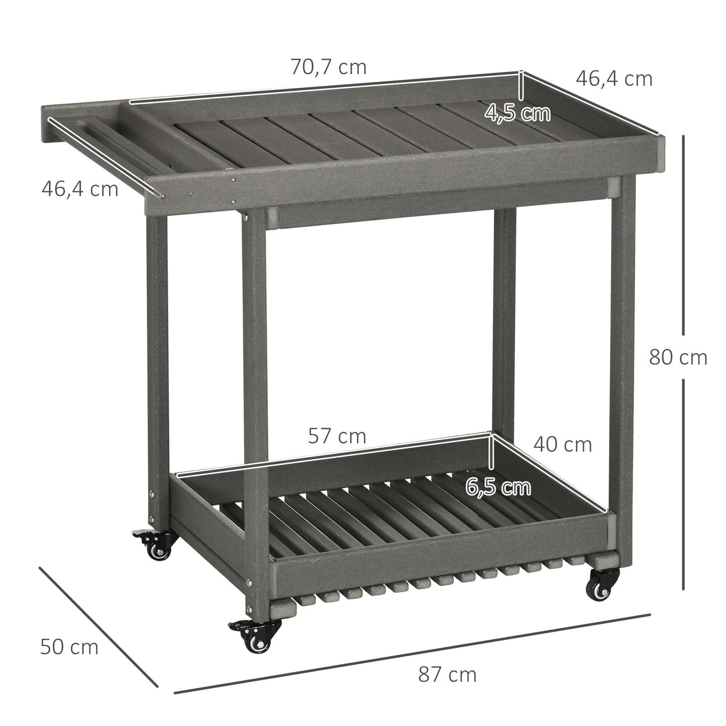 Tuinwagen – Tuintrolley – Serveerwagen – Bolderkar – Opbergen – 2 Ruime Planken – Water- en Corrosiebestendig HDPE