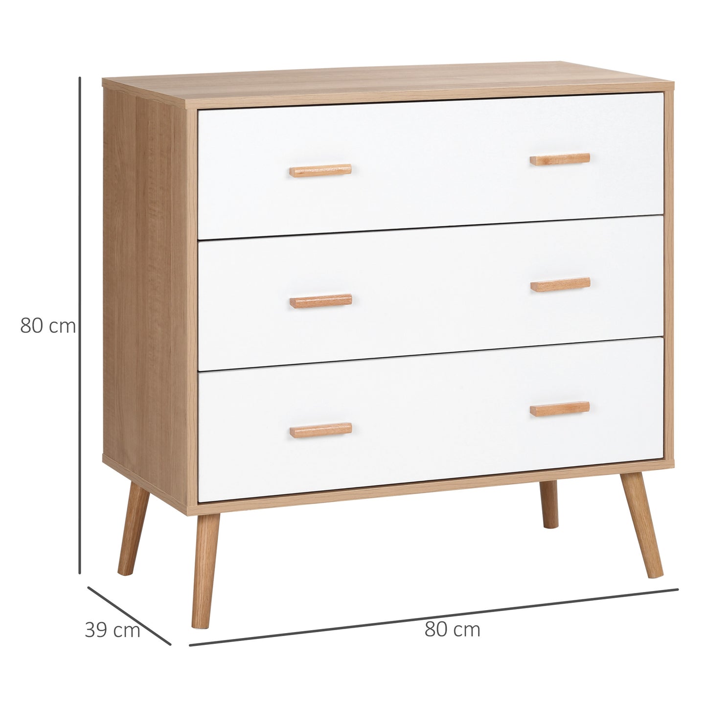 Ladekast Scandinavisch – Commode – Opbergkast – Dressoir – Schuifladenkast – Wit Met Houtlook – 3 Schuifladen – Anti-Kantelbeveiliging