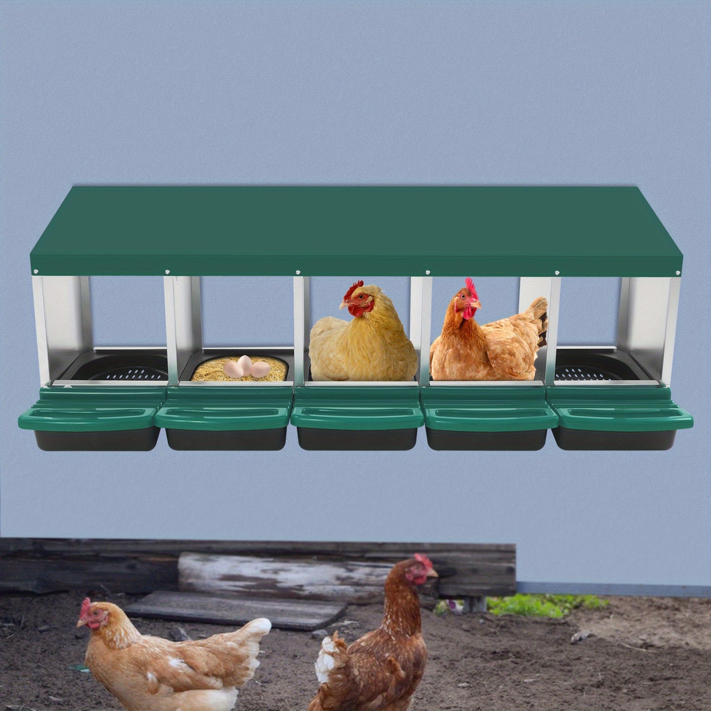 Kippenhok – Kippenren – Nestkast – Legnest – Nestbox – 5 Compartimenten – Gegalvaniseerd Staal – Ventilatie