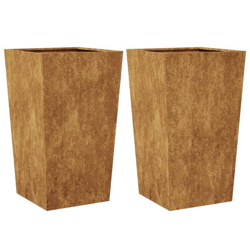 Plantenrek – Plantenstandaard – Bloemenrek – Plantentafel – Plantenzuil – Cortenstaal – Set Van 2 – 45x45x75 cm – Weerbestendig – Duurzaam