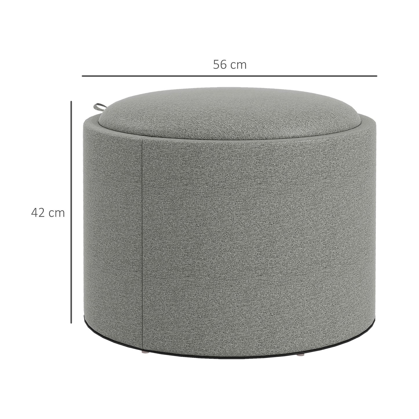 Poef – Ottoman – Zitzak – Hocker – Kruk – Met Opbergruimte – Omkeerbaar Deksel – Linnen Bekleding – 56x56x42 cm – Grijs Met Houten Pootjes