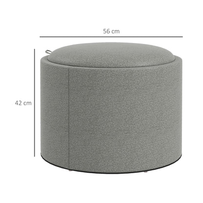 Poef – Ottoman – Zitzak – Hocker – Kruk – Met Opbergruimte – Omkeerbaar Deksel – Linnen Bekleding – 56x56x42 cm – Grijs Met Houten Pootjes
