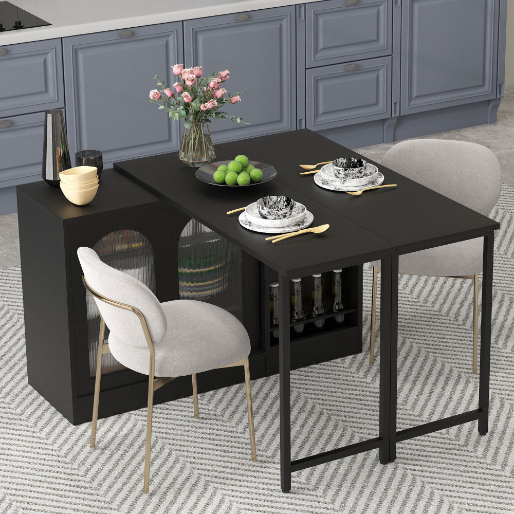 Bartafel – Bartefel – Statafel – Keukentafel – Koffietafel – Uitschuifbaar – 360° Draaibaar – Zwart Metaal – Met Glasdeuren