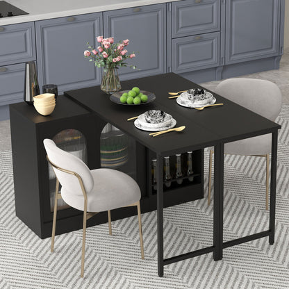 Bartafel – Bartefel – Statafel – Keukentafel – Koffietafel – Uitschuifbaar – 360° Draaibaar – Zwart Metaal – Met Glasdeuren
