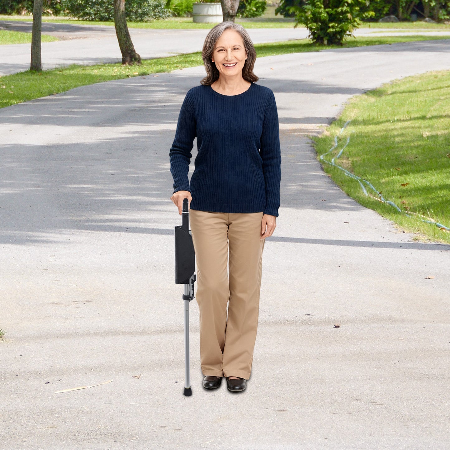Folding Walking Stick Chair | Black Aluminum Alloy, Foldable Design, Seat Included, for Adults, by NaMaSyo