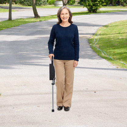 Folding Walking Stick Chair | Black Aluminum Alloy, Foldable Design, Seat Included, for Adults, by NaMaSyo