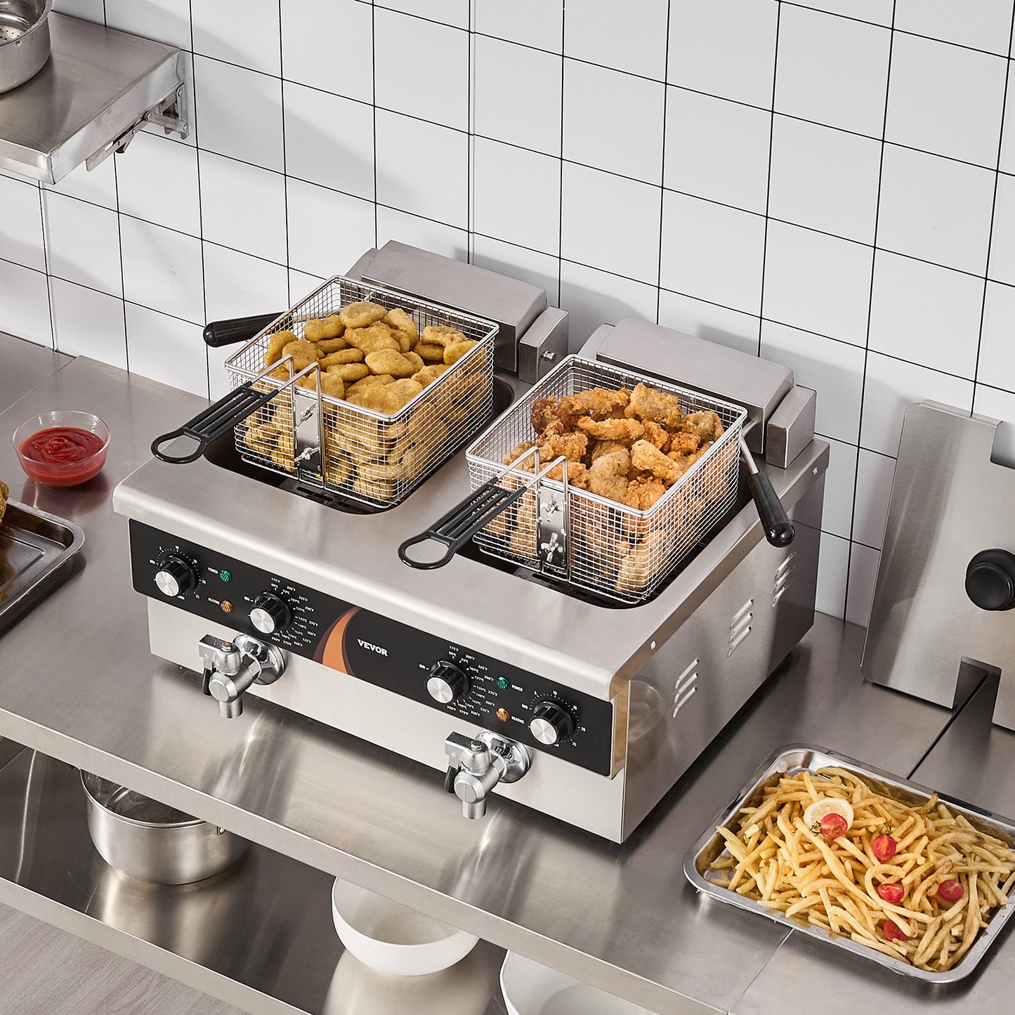 Friteuse – Frituurpan – Elektrische Frituurpan – Dubbele Frituurpan – 2x 8,5 Liter – 3000W Vermogen – RVS Behuizing