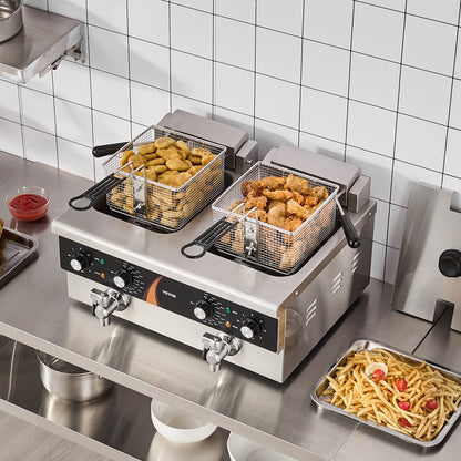 Friteuse – Frituurpan – Elektrische Frituurpan – Dubbele Frituurpan – 2x 8,5 Liter – 3000W Vermogen – RVS Behuizing