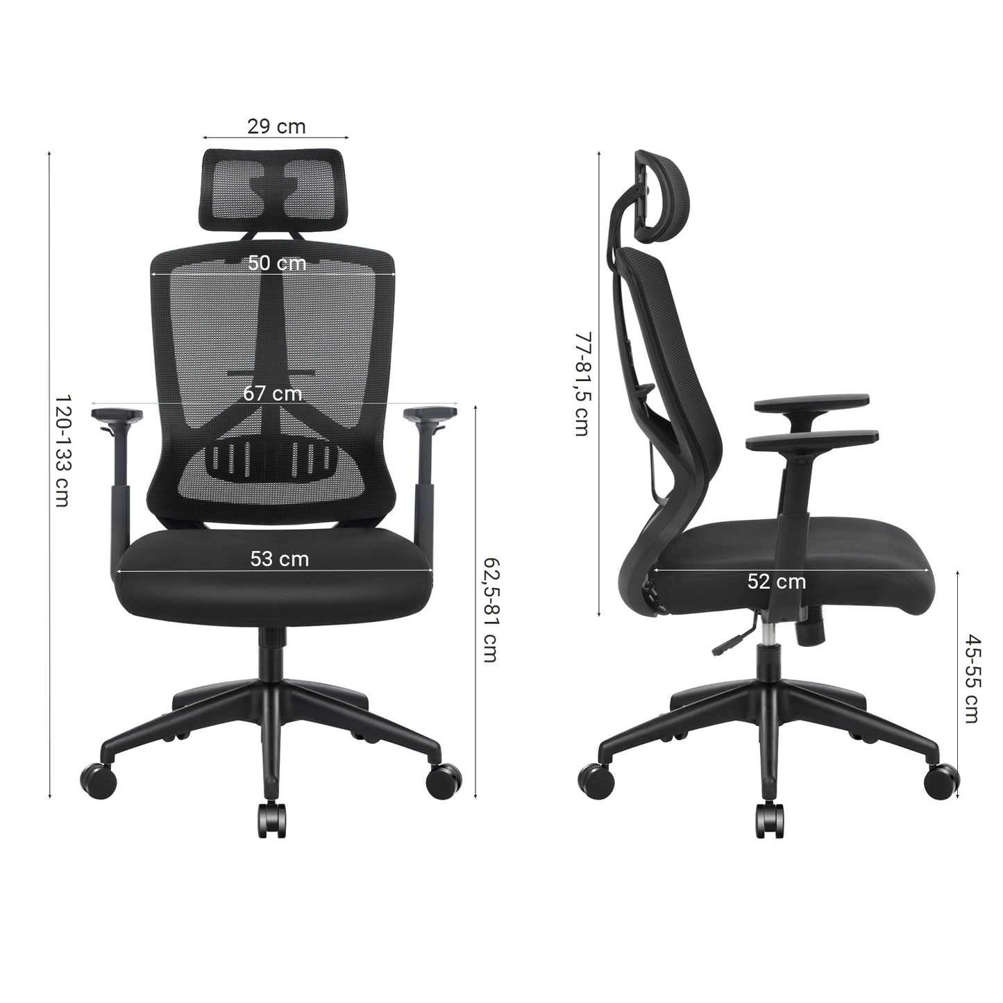 Bureaustoel – Kantoostoel – Gamingstoel – Draaistoel – Office Chair – Ergonomisch Design – Verstelbare Lendensteun & Hoofdsteun – Max 150 kg – Zwart