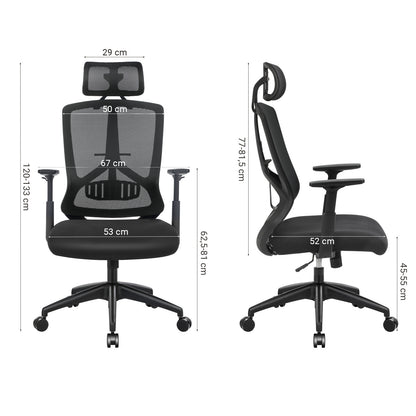 Bureaustoel – Kantoostoel – Gamingstoel – Draaistoel – Office Chair – Ergonomisch Design – Verstelbare Lendensteun & Hoofdsteun – Max 150 kg – Zwart