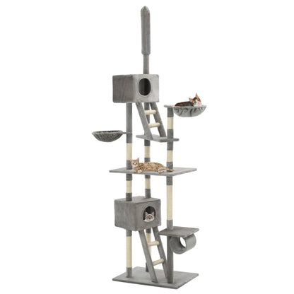 Kattenklimpaal – Krabpaal – Klimtoren – Kattenboom – Krabmeubel – Instelbare Hoogte 230-260 cm – Duurzaam Sisal & Zacht Polyester Grijs
