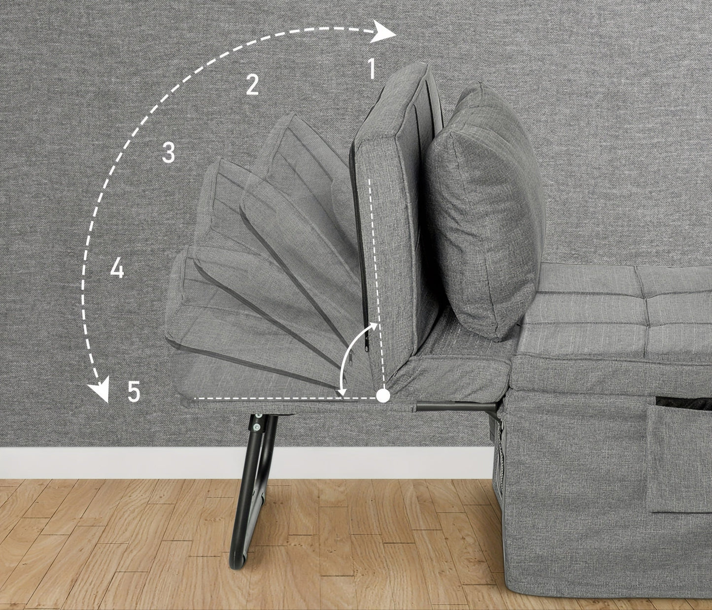 Logeerbed – Opklapbed – Slaapbank – Vouwbed – Fauteuil – 8 cm Matras – 5 Hoogtestanden Verstelbaar – 188x75x38 cm – Metaal