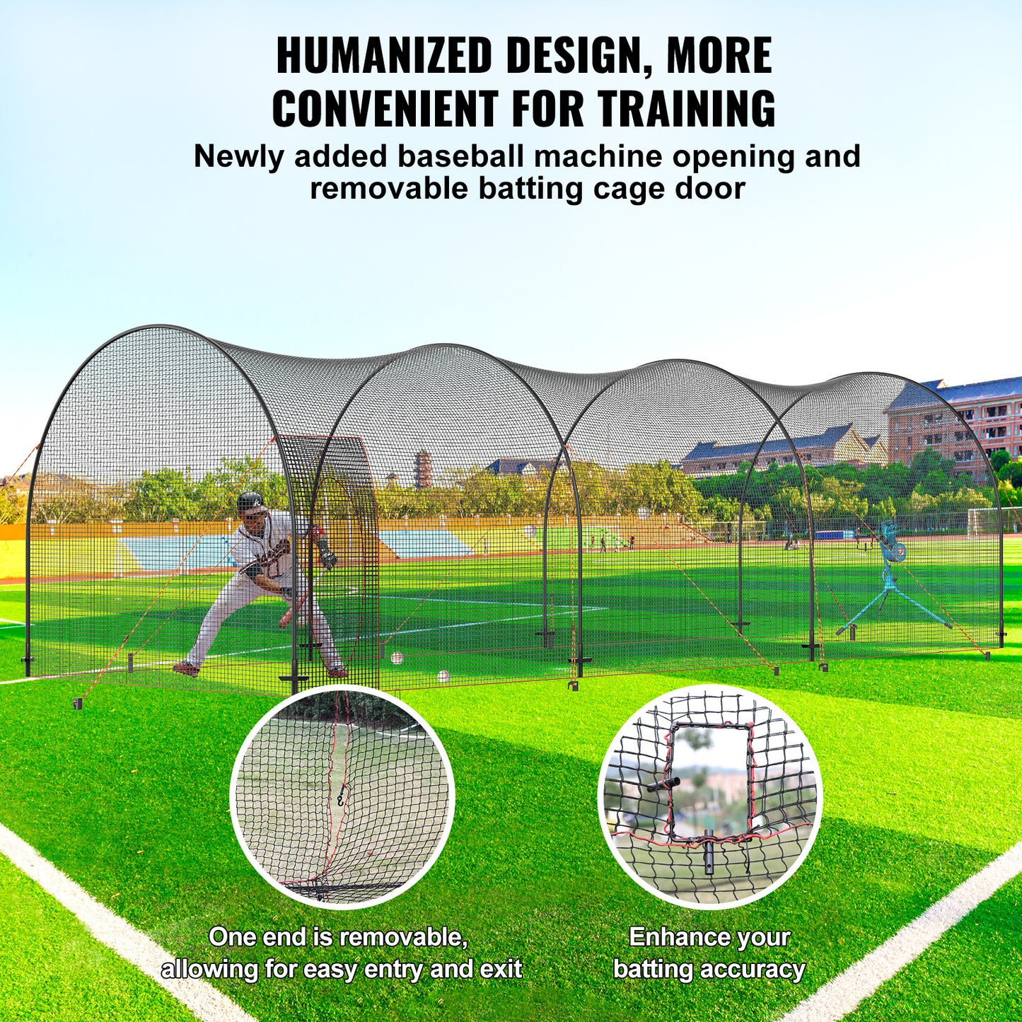 Batting Cage – Honkbal Kooi – Oefenkooi – Softbal Kooi – Pitching Kooi – Extra Ruim 10x3,3x3 Meter – Duurzaam Glasvezel Frame