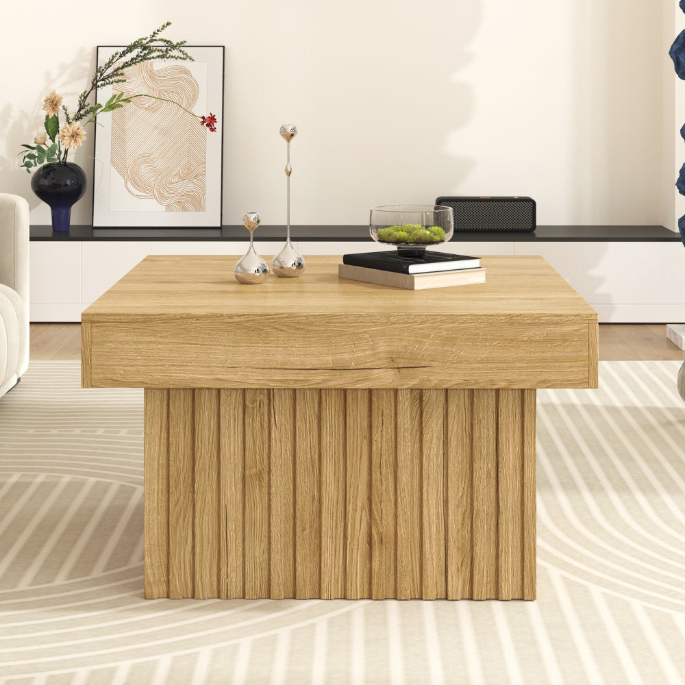 Salontafel – Koffietafel – Tafel – Woonkamertafel – Bijzettafel – Beige / Lichtbruin – Met Onderblad – Stevig Metalen Frame – 79x79x46 cm – Modern Minimalistisch Design