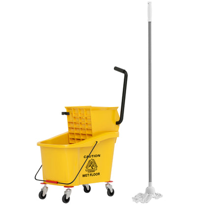 Emmer op Wielen – Mopemmer – Dweil Emmer – Schoonmaak Emmer – Emmer met Wringer – 36 Liter Inhoud – Duurzaam Kunststof Geel
