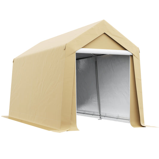 Tuinhuisje – Tuinschuur – Tuinberging – Fietsenstalling – Berging – UV-bestendig – Gegalvaniseerd Stalen Frame – Grote Ritsdeur – Beige – 7,6 m²