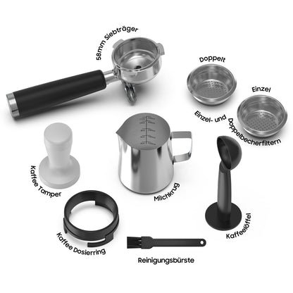 Espressomachine – Koffiemachine – Pistonmachine – Volautomaat – Baristamachine – 20-Bar Pomp – Roestvrijstalen Behuizing