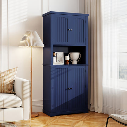 Keukenkast – Keukenmeubel – Opbergkast – Voorraadkast – Hoge Kast – 7 Planken – Mat Zwart MDF Met Werkblad