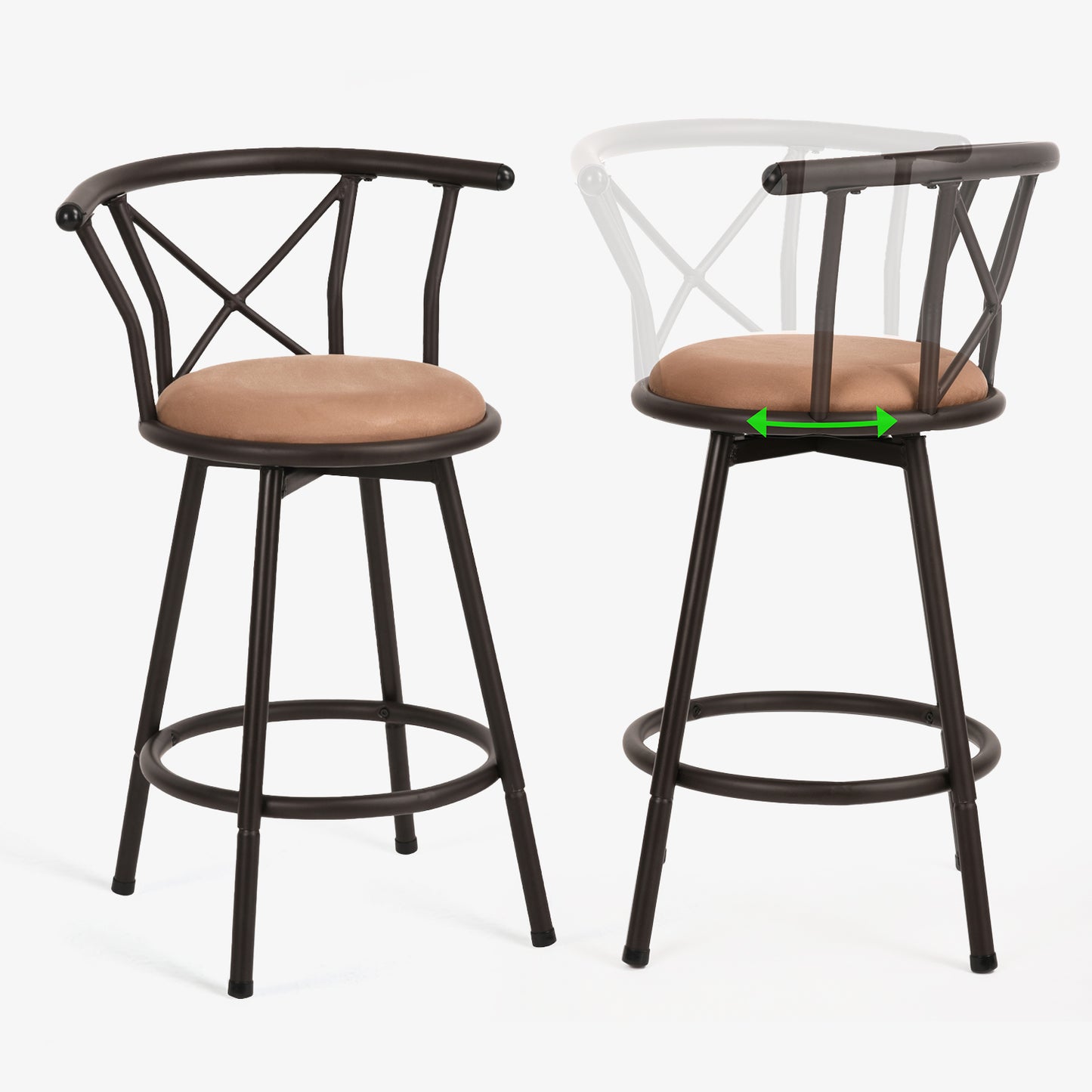 Barstoelen – Barstoelen Met Rugleuning – Keukenstoelen – Barkrukken – Draaistoelen – 63 cm Zithoogte – 360° Draaibaar Met Voetsteun