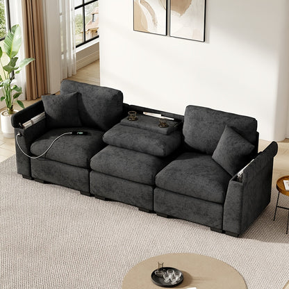 Chenille Bank – Inklapbare Sofa – Slaapbank – Zithoek – Opbergbank – Grijs – Met Opbergruimte & Inklapbare Tafel – Veelzijdig Inklapbaar & Comfortabel