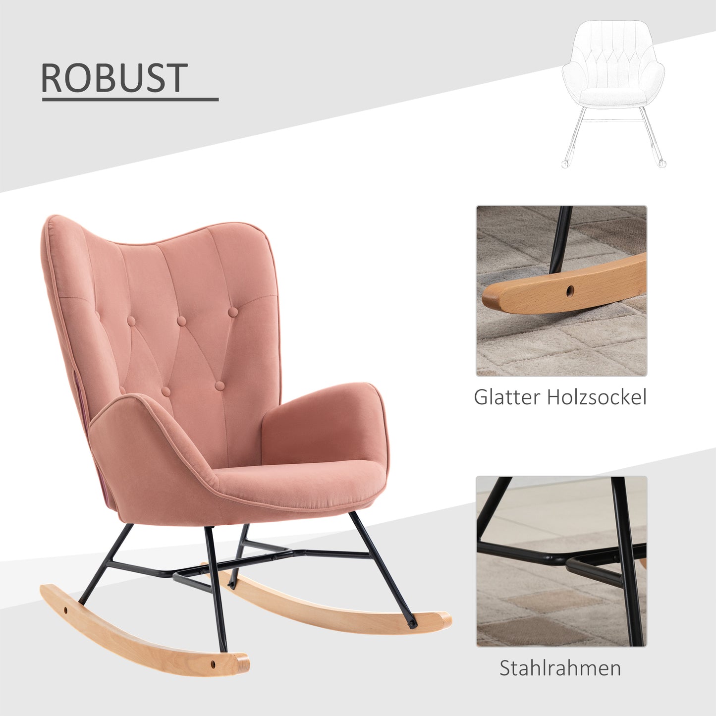 Schommelstoel – Fauteuil – Stoel – Wipstoel – Relaxstoel – Velvet Bekleding – Maximaal 150 Kg Draagkracht
