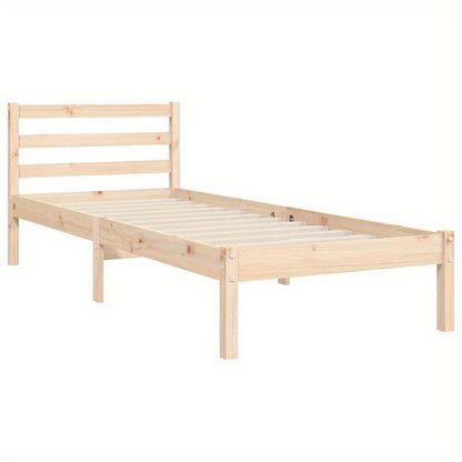 Single-Size Contemporary Wooden Bed Frame with Headboard - Solid & Removable Durable Wood, Easy Assembly, No Power Needed for Small Spaces, Bedroom Furniture, Minimalist Design, Natural Wood Finish
