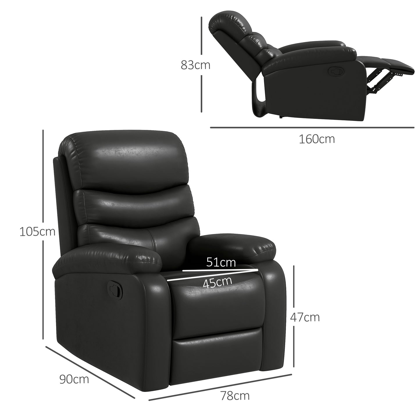 Relaxfauteuil – Relaxstoel – Fauteuil – Lounge Stoel – Verstelbare Rugleuning – Zwart Kunstleer