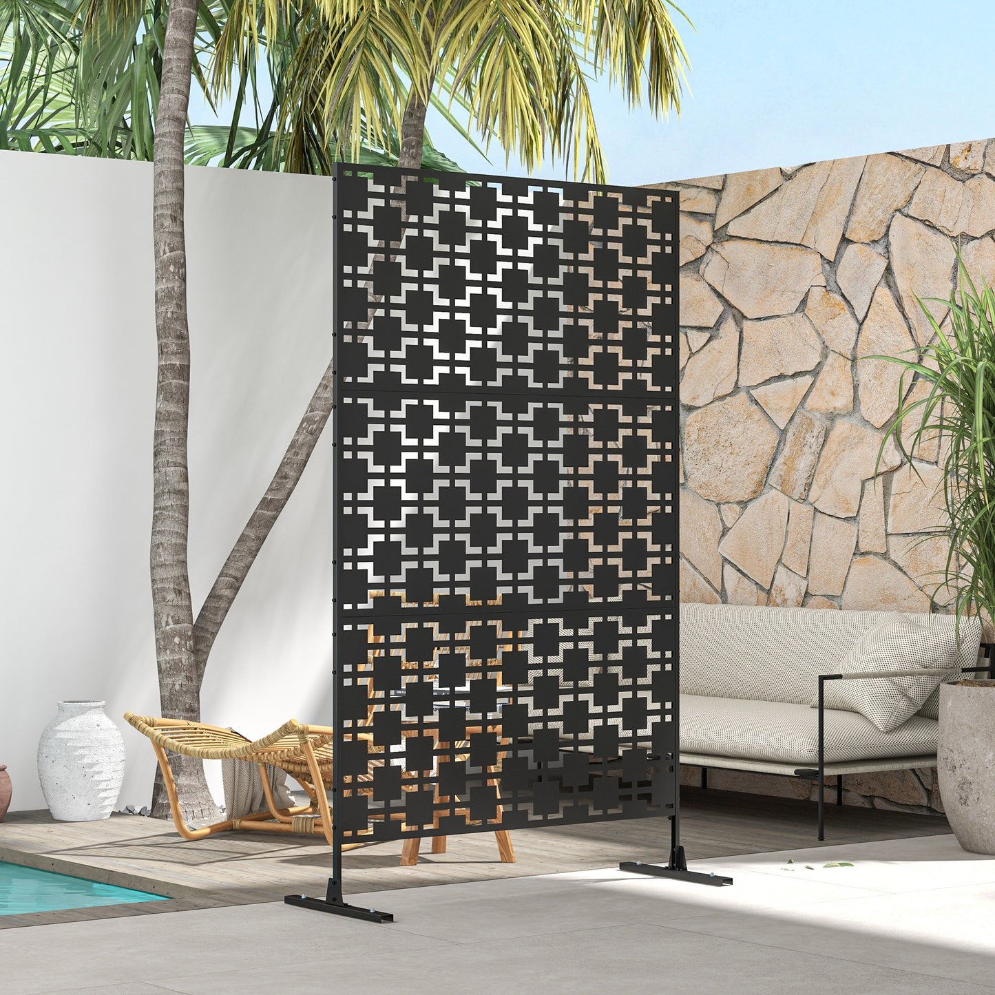 Tuinscherm – Privacyscherm – Balkonscherm – Windscherm – Afzetting – Zwart Metalen Geometrisch Patroon – 122x45x198 cm – Weerbestendig