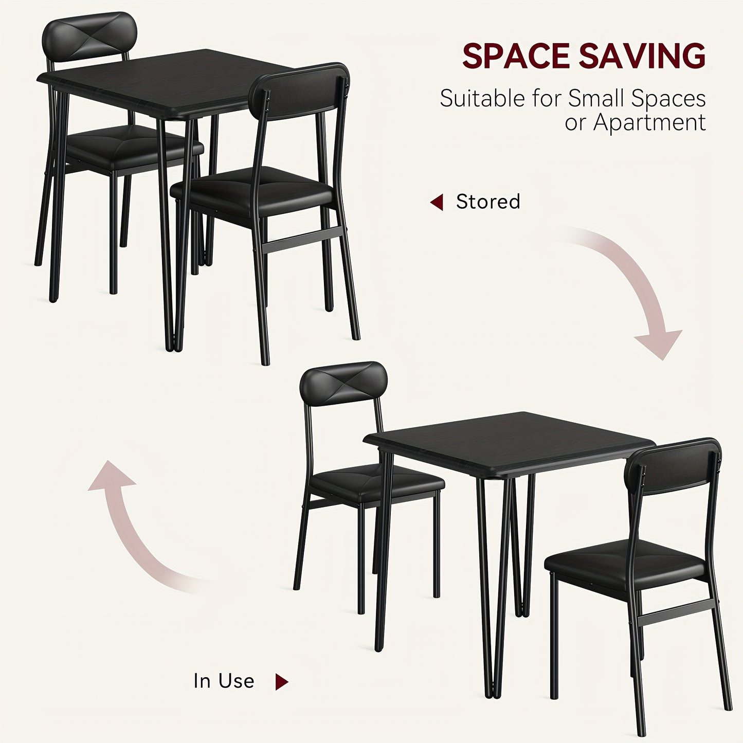 Eettafelset – Eettafel – Eetkamerset – Keukentafel – Zitgroep – Compact Voor 2 Personen – MDF Tafelblad Met Metalen Frame – Gestoffeerde Stoelen Zacht En Stevig