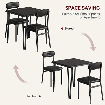Eettafelset – Eettafel – Eetkamerset – Keukentafel – Zitgroep – Compact Voor 2 Personen – MDF Tafelblad Met Metalen Frame – Gestoffeerde Stoelen Zacht En Stevig