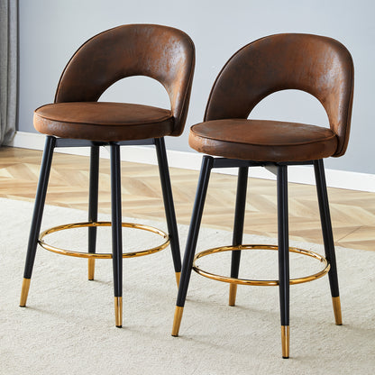 Barstoel – Barkruk – Keukenstoel – Draaistoel – Bistrostoel – Bruin – 360° Draaifunctie – Bamboe Met Comfortabele Katoenen Bekleding