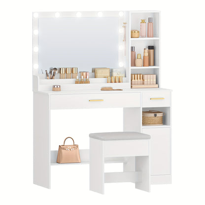 Kaptafel – Make-uptafel – Opmaaktafel – Visagietafel – Bureau – Wit design – Grote spiegel – 2 lades & kastje