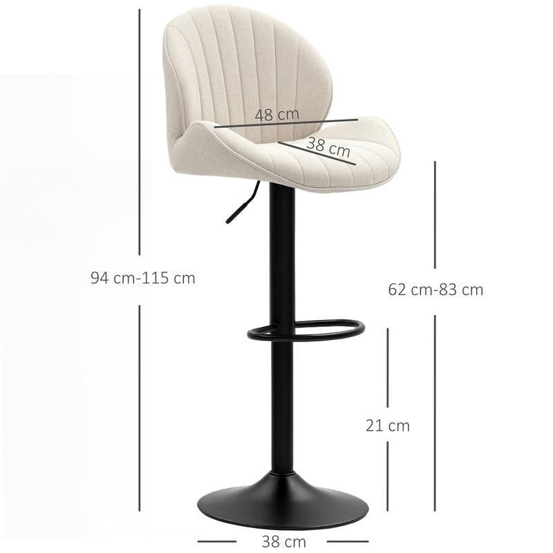 Barstoel – Barkruk – Barkrukken – Barstoel Set – Barstoelen – Verstelbare Zithoogte – Draaibare Zitting – Stalen Frame – Stoffen Bekleding Beige