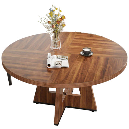Ronde Eettafel – Ronde Tafel – Eettafel Rond – Keukentafel Rond – Eetkamertafel – Farmhouse Design – 119 cm Diameter – MDF Hout Bruin