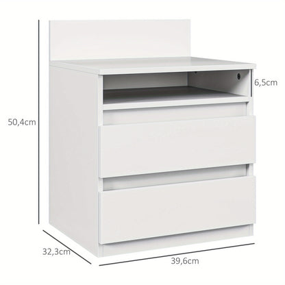 Nachtkastje – Nachtkastjes – Bijzettafel – Ladekastje – Opbergkast – Set van 2 – Wit MDF – 2 Lades met Open Vak – Compact & Duurzaam
