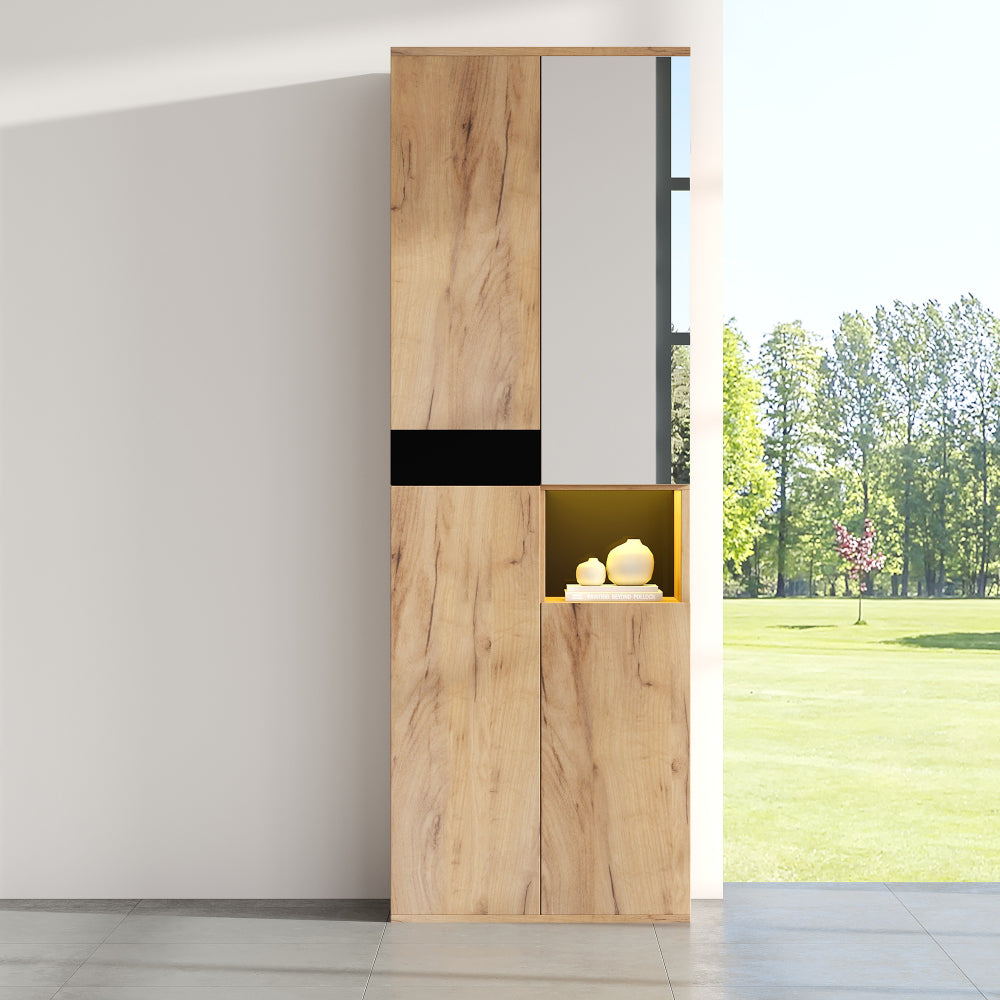 Opbergkast Hal – Schoenenkast – Kast Met Spiegel – Voorruimte Organizer – Smalle Kast – Compact 65x30 cm – Stevig Duurzaam Materiaal – Eenvoudig Te Monteren