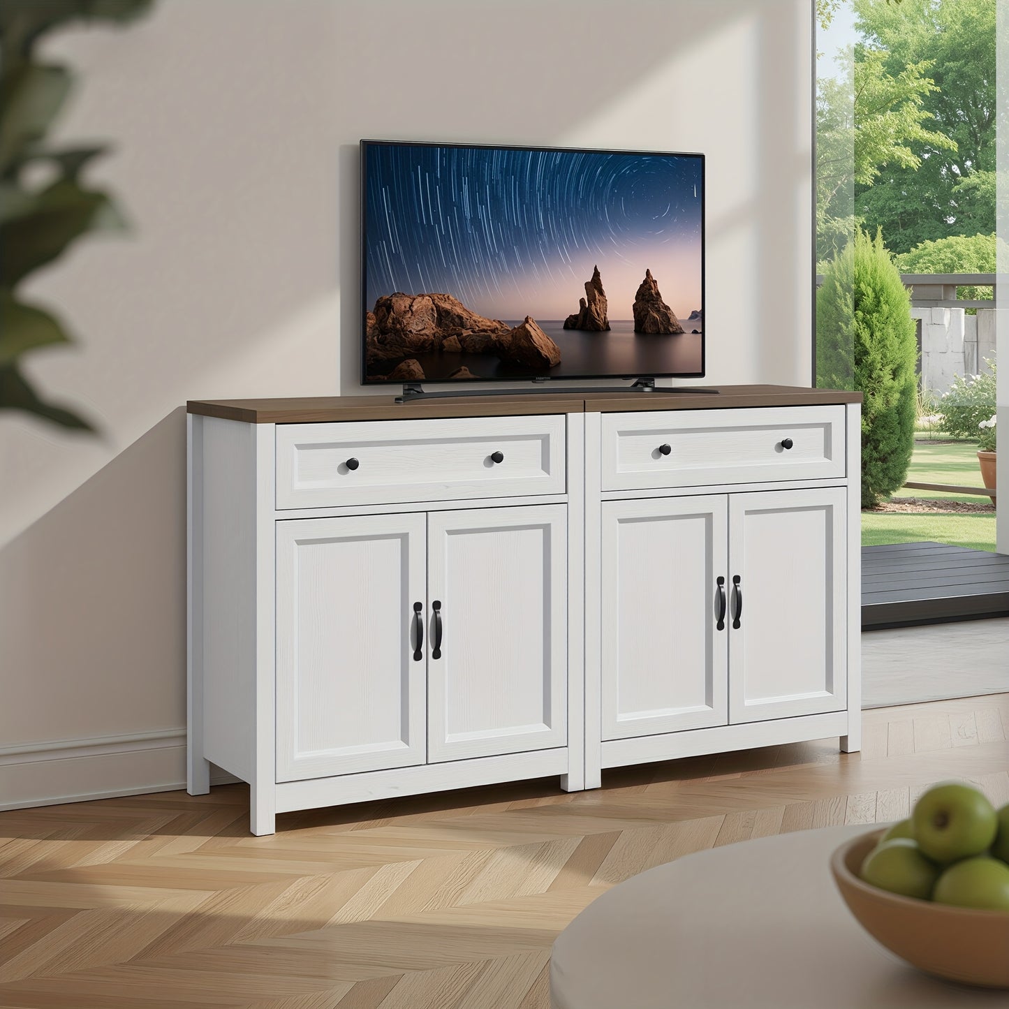 Dressoir – Sidetable – Kast – Buffetkast – Opbergkast – Landelijke Stijl – Groot Opbergvak – Hout en Spaanplaat – 76x40x84 cm – Grijze Bovenplaat