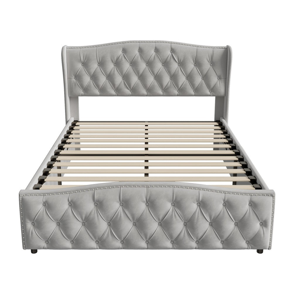 Tweepersoonsbed – Bed met Opbergruimte – Opbergbed – Boxspring – Staanderbed – Grijs 160x200 cm – Stevig MDF Frame – Luxe Fluwelen Bekleding