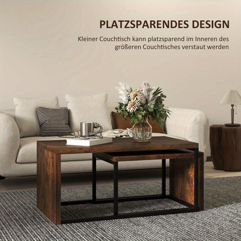 2-delige Set Bijzettafels – Salontafel – Couchtisch – Woonkamertafel – Nachtkastje – MDF en Metaal – Compact Design – Zwart