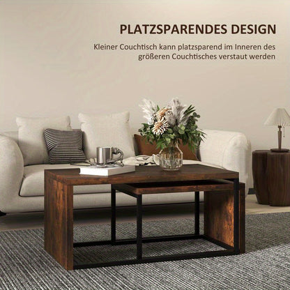 2-delige Set Bijzettafels – Salontafel – Couchtisch – Woonkamertafel – Nachtkastje – MDF en Metaal – Compact Design – Zwart