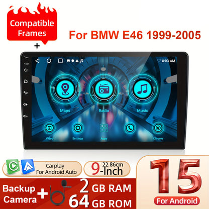 Android Autoradio BMW E46 – Dubbele Din Radio – Multimedia Systeem – Touchscreen Stereo – Navigatie Systeem – 9 Inch Display – Wireless CarPlay & Android Auto – Achteruitrijcamera met Microfoon