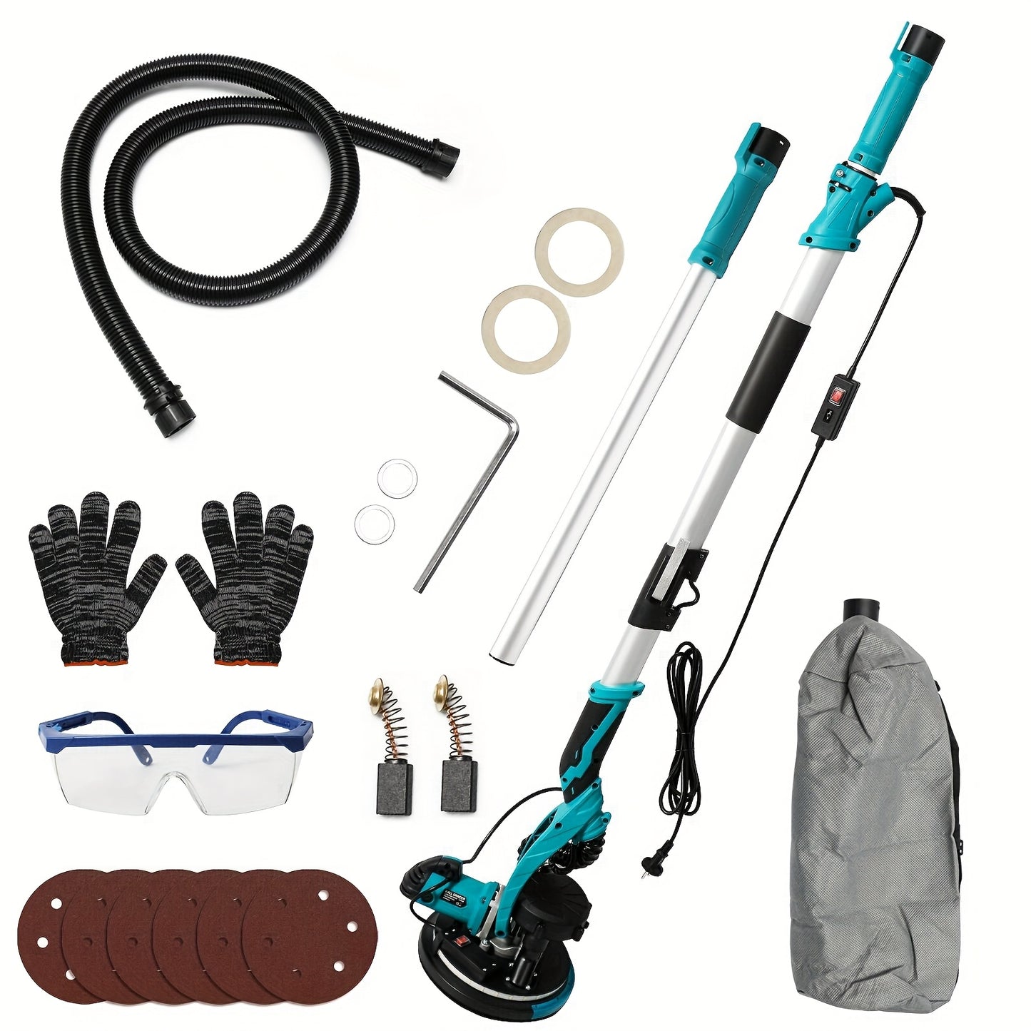 Gedeeltenschuurmachine – Drywall Sander – Wand- en Vloerschuurmachine – Multischuurmachine – Handpalmschuurmachine – Elektrisch – Incl. Stofafzuiging & LED-Verlichting – Verstelbare Opvouwbare Handgreep