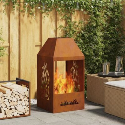 Buitenhaard – Terrashaard – Vuurschaal – Vuurkorf – Fire Pit – Houtkachel – 50x50x100 cm – Bruin Gecoat Staal